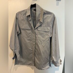 Lafayette 148 blue button down shirt with chain collar detail